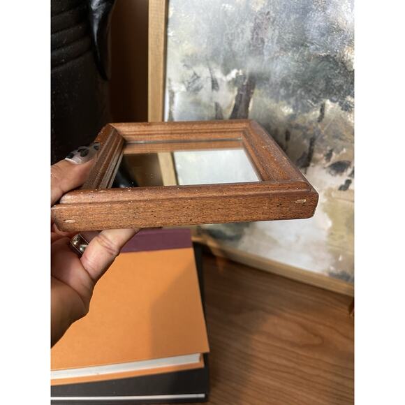 Wood Framed Mini Mirrors Set of 2 Vintage Boho Eclectic Wall Decor - Picture 8 of 14
